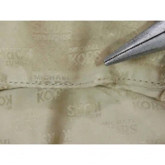 Michael Kors Tote Bag Jet Set MK Signature Logo Beige Brown Leather Trim - Picture 11 of 16